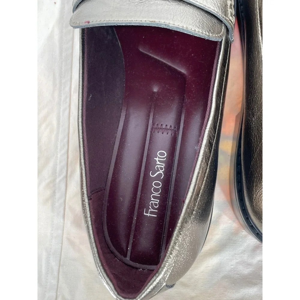 Franco Sarto Womens Shoes 9.5M Carolyn Low Pewter Metallic Tassel Loafer